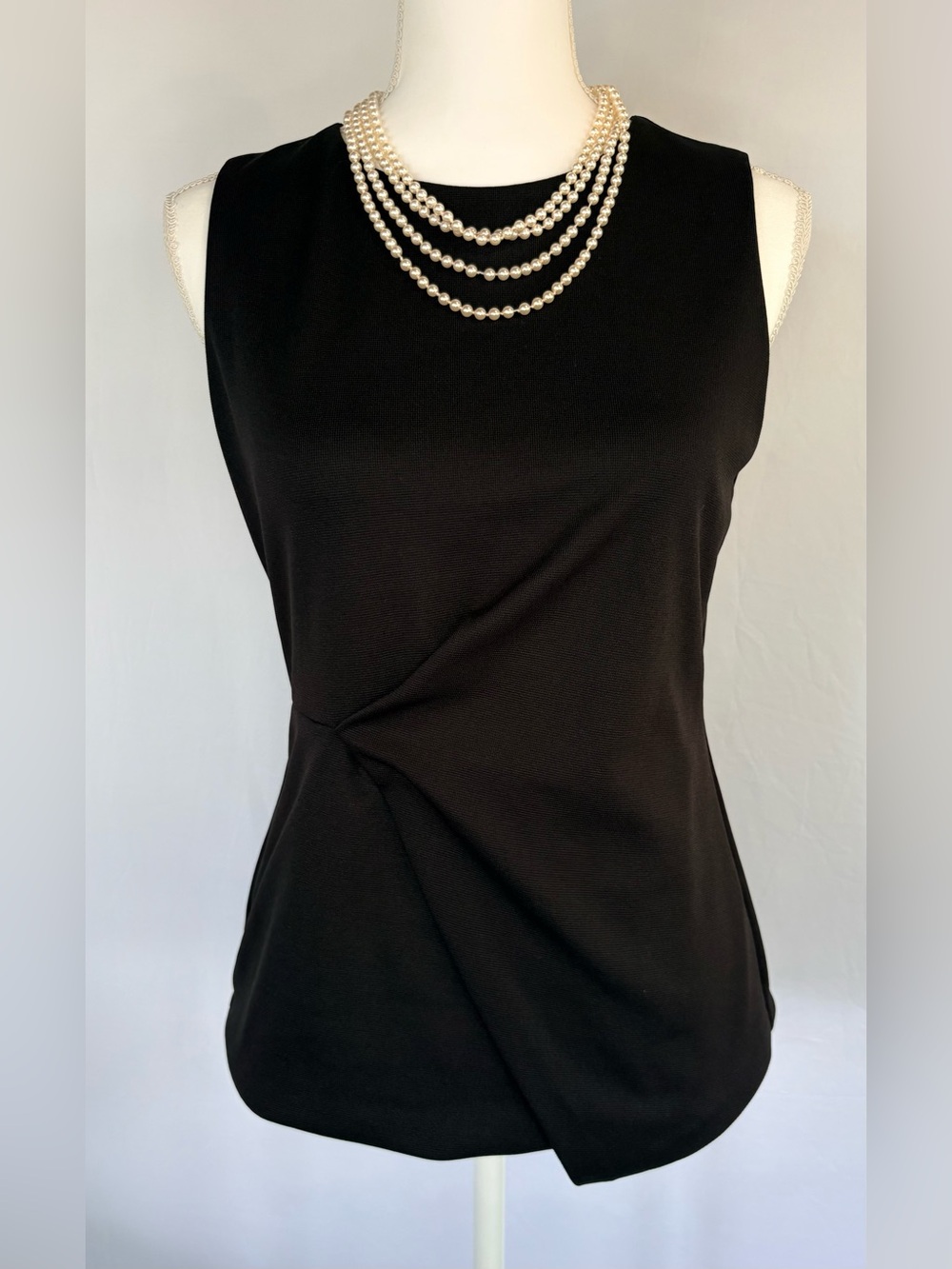 Black Asymmetric Pleated Draped Shell Blouse 4 M